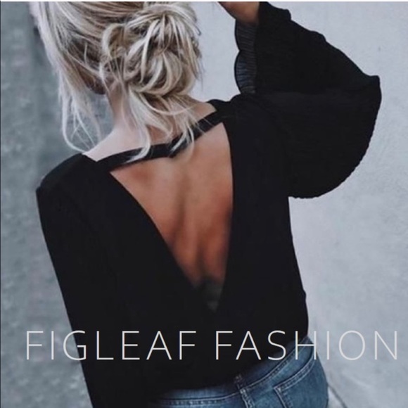Figleaffashion Sweaters - Black Knit Deep V Open Back Sweater